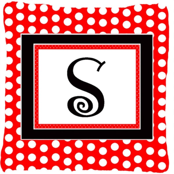 Carolines Treasures Monogram - Initial S Red Black Polka Dots Decorative Indoor & Outdoor Fabric Pillow - CA69748