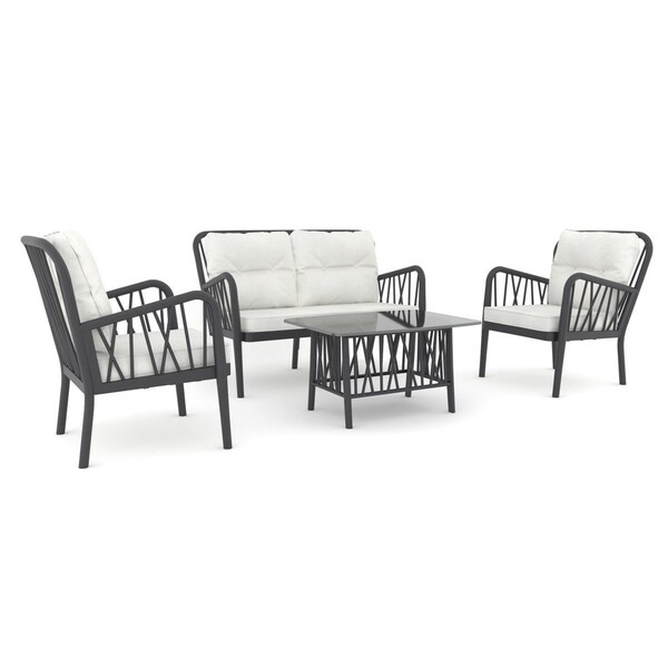 Rainbow Outdoor Gala 4 Pc Seating Set w/cushion-Anthracite - RBO-GALA-ANT-4PS