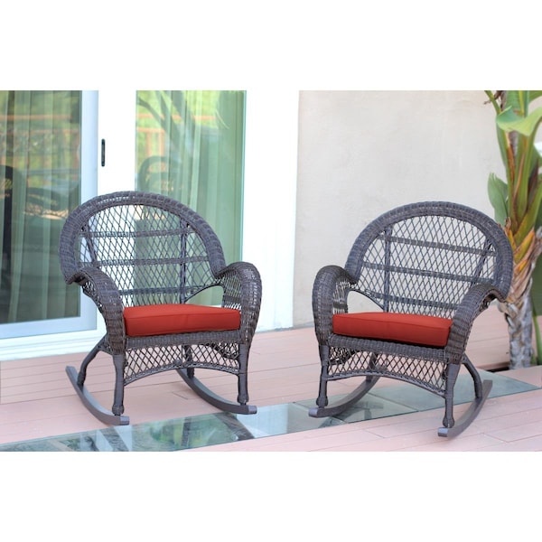Propation W00208-R-2-FS018-CS Espresso Wicker Rocker Chair with Red Cushion, 2PK - PR1081368