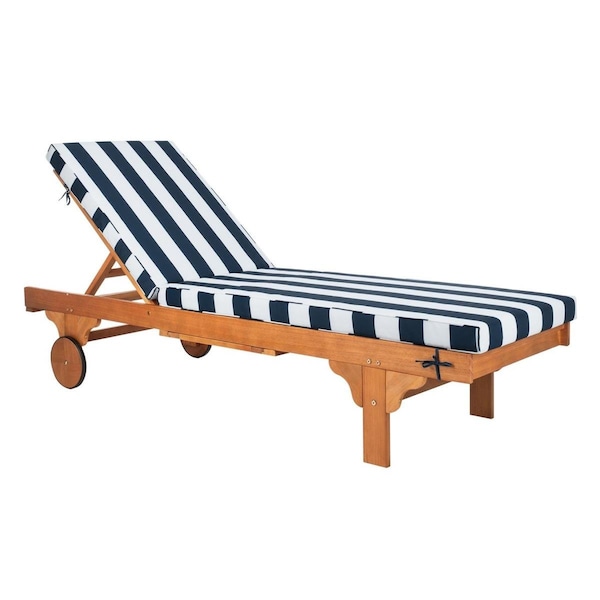 Safavieh 27.6 x 78.7 x 14.2 in. Teak, Navy & White Newport Lounge Chair with Cushion - PAT7022F