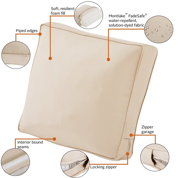 Classic Accessories Montlake FadeSafe Patio Lounge Chair/Loveseat Back Cushion, 25 x 20 x 4 Inch, Antique Beige - 62-063-BEIGE-EC