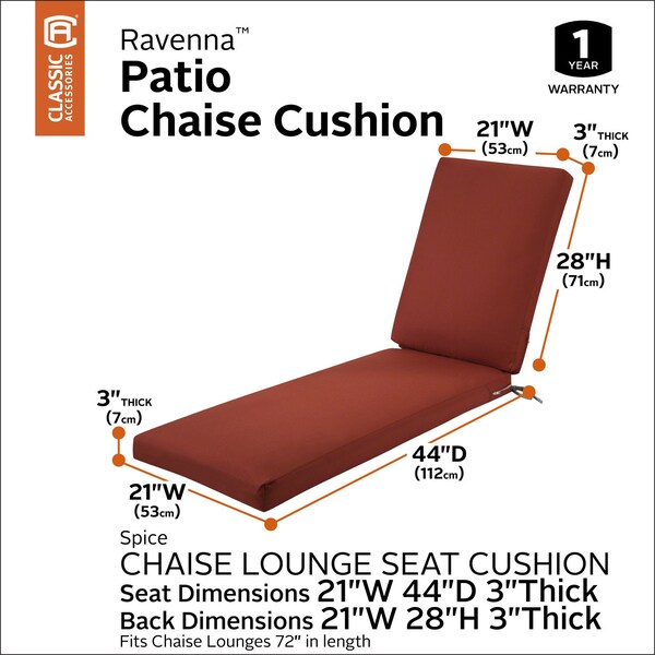 Classic Accessories Ravenna Chaise Cushion, Spice, 72"x21"x3" - 62-001-SPICE-EC
