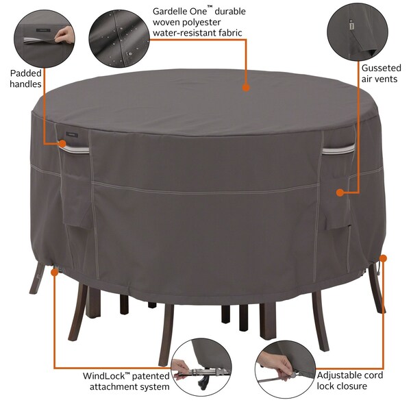 Classic Accessories Ravenna Small Tall Round Table/Chair Set Cover, Grey, 62"x62" - 55-187-015101-EC