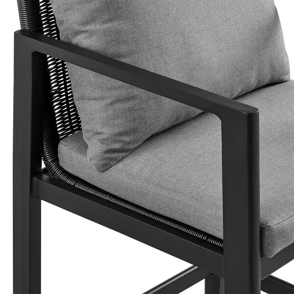 Armen Living Grand Outdoor Patio Counter Height Bar Stool in Aluminum with Gray Cushions - 840254332652