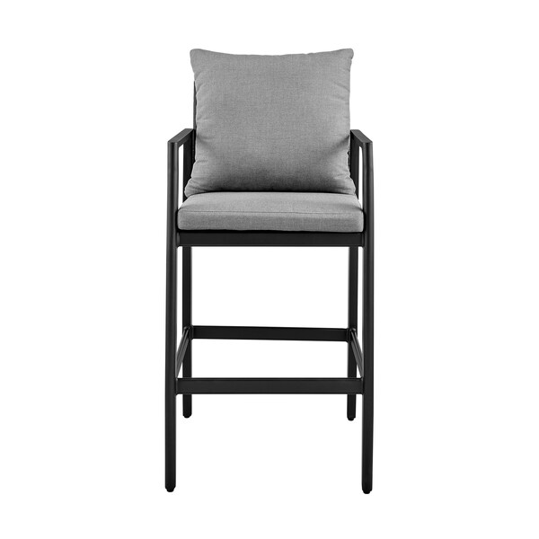 Armen Living Grand Outdoor Patio Counter Height Bar Stool in Aluminum with Gray Cushions - 840254332652