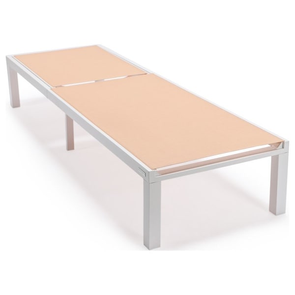 Leisuremod Marlin White Aluminum Patio Chaise Lounge Chair with Square Fire Pit Table, Light Brown - MLWCF21-77LBR