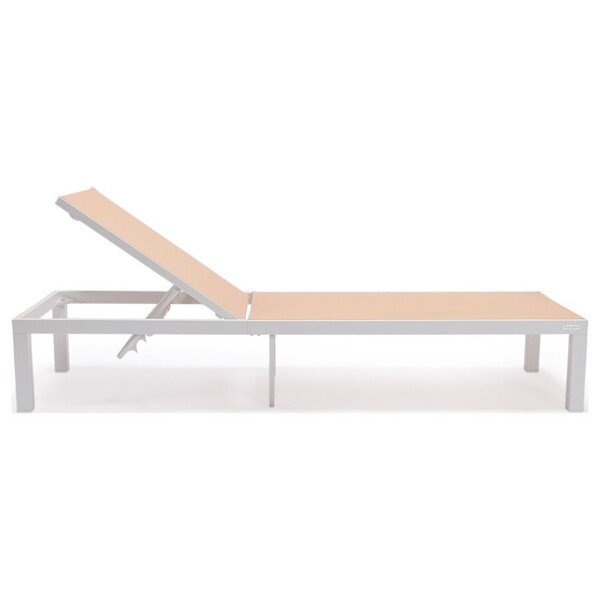 Leisuremod Marlin White Aluminum Patio Chaise Lounge Chair with Square Fire Pit Table, Light Brown - MLWCF21-77LBR
