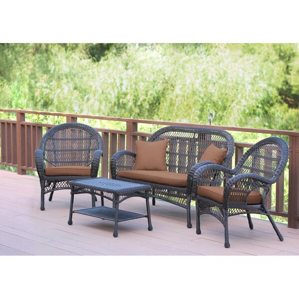 Propation 4 Piece Santa Maria Espresso Wicker Conversation Set, Cocoa Brown Cushion - PR1081352