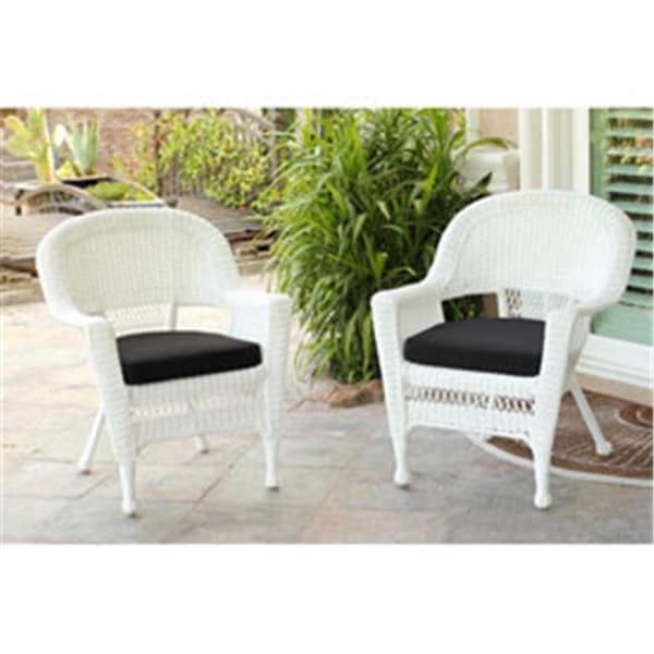 Jeco Jeco W00206-C-2-FS017-CS White Wicker Chair with Black Cushion - Set of 2 - W00206-C_2-FS017-CS