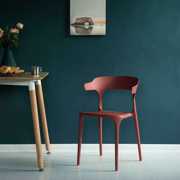 Fabulaxe Modern Plastic Outdoor Dining Chair with Open U Shaped Back, Red - QI004228.RD