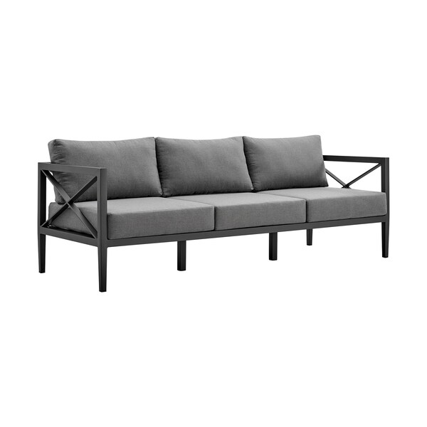 Armen Living Sonoma Outdoor 4 piece Set in Dark Gray Finish and Dark Gray Cushions - SETODSODKGR