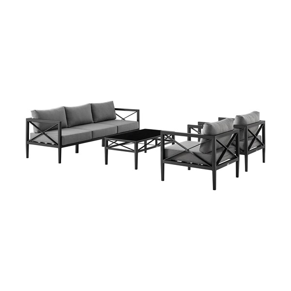 Armen Living Sonoma Outdoor 4 piece Set in Dark Gray Finish and Dark Gray Cushions - SETODSODKGR