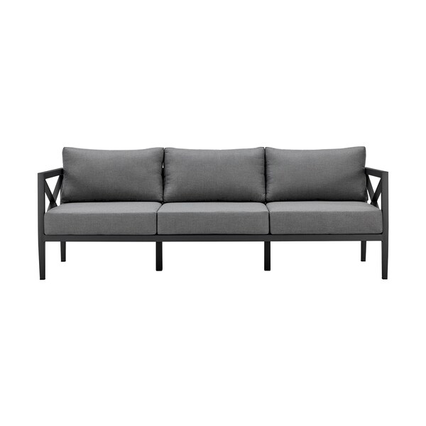 Armen Living Sonoma Outdoor 4 piece Set in Dark Gray Finish and Dark Gray Cushions - SETODSODKGR