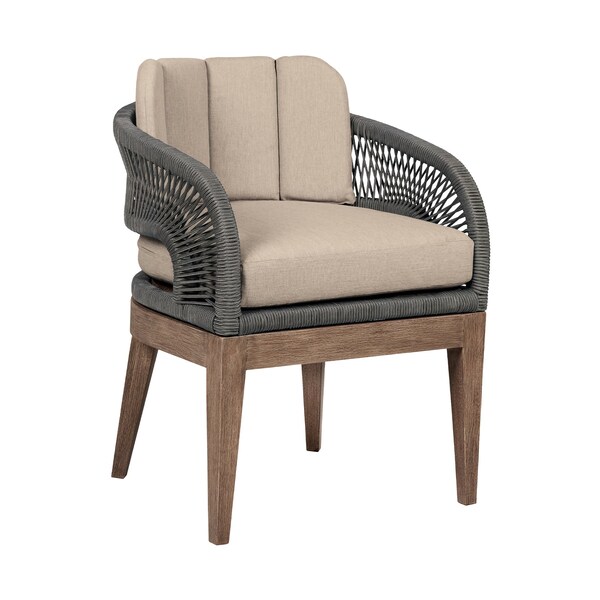 Armen Living Orbit Outdoor Patio Dining Chair in Weathered Eucalyptus Wood with Gray Rope and Taupe Cushions - LCORSIEUCTP