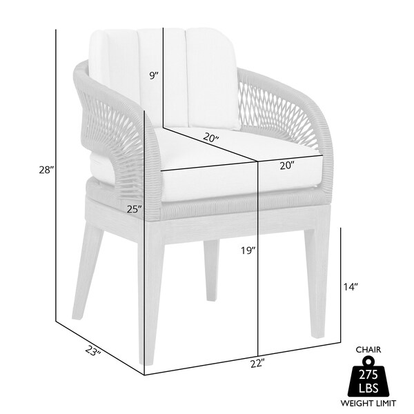 Armen Living Orbit Outdoor Patio Dining Chair in Weathered Eucalyptus Wood with Gray Rope and Taupe Cushions - LCORSIEUCTP