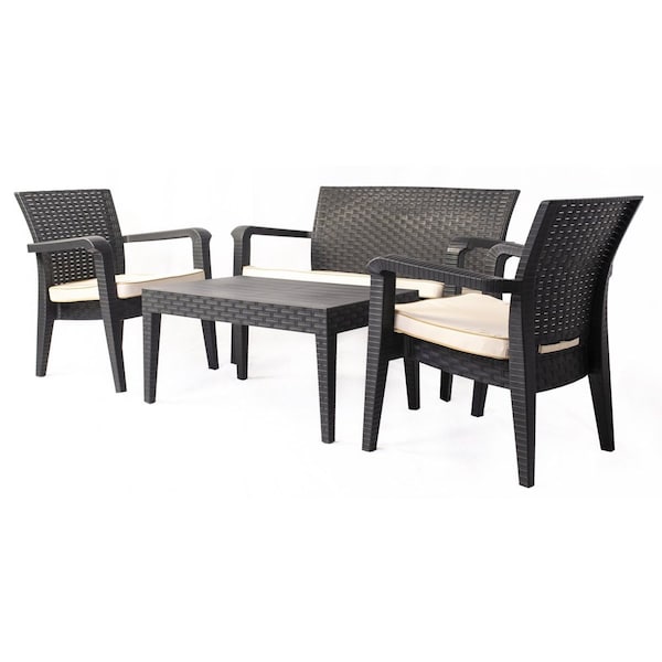 Rainbow Outdoor Alaska 4 Piece Seating Set with Cushions-Anthracite - RBO-ALASKA-ANT-4PC-CUSH-CRM