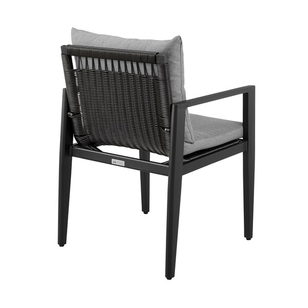 Armen Living Cayman Outdoor Patio Dining Chairs with Arms in Aluminum with Gray Cushions - Set of 2 - LCCCCHBL
