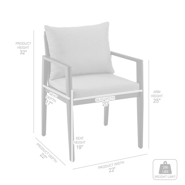 Armen Living Cayman Outdoor Patio Dining Chairs with Arms in Aluminum with Gray Cushions - Set of 2 - LCCCCHBL