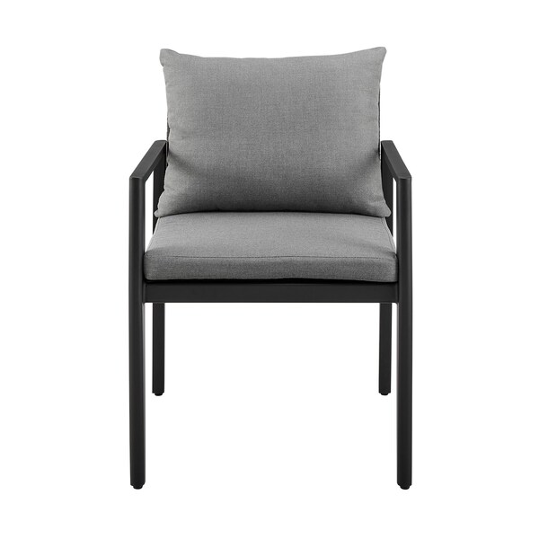 Armen Living Cayman Outdoor Patio Dining Chairs with Arms in Aluminum with Gray Cushions - Set of 2 - LCCCCHBL