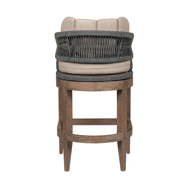 Armen Living Orbit Outdoor Patio 26in Counter Stool in Weathered Eucalyptus Wood with Gray Rope - LCORBAEUCTP26