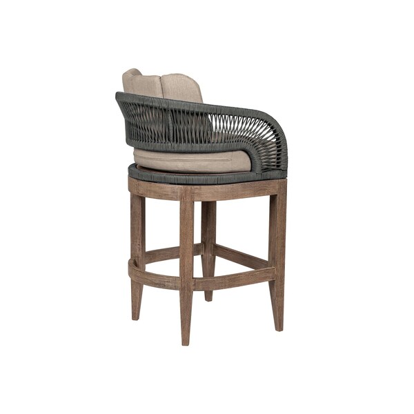 Armen Living Orbit Outdoor Patio 26in Counter Stool in Weathered Eucalyptus Wood with Gray Rope - LCORBAEUCTP26