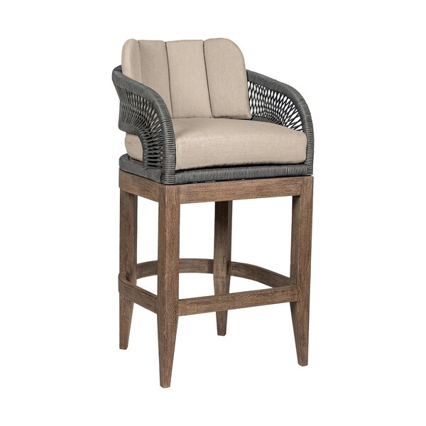 Armen Living Orbit Outdoor Patio 26in Counter Stool in Weathered Eucalyptus Wood with Gray Rope - LCORBAEUCTP26