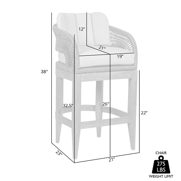 Armen Living Orbit Outdoor Patio 26in Counter Stool in Weathered Eucalyptus Wood with Gray Rope - LCORBAEUCTP26