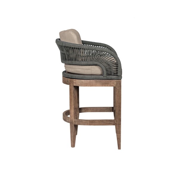 Armen Living Orbit Outdoor Patio 26in Counter Stool in Weathered Eucalyptus Wood with Gray Rope - LCORBAEUCTP26