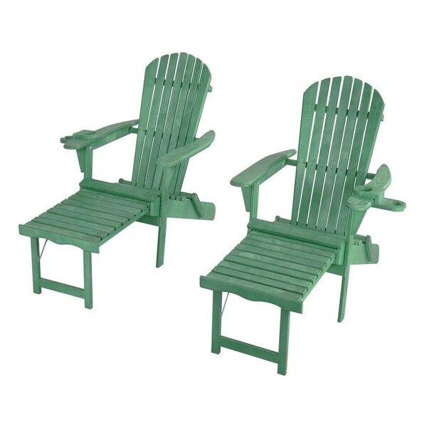 Cama Oceanic Collection Adirondack Chaise Lounge Chair Foldable, cup and glass holder, ottoman, Set of 2 - CA2831251