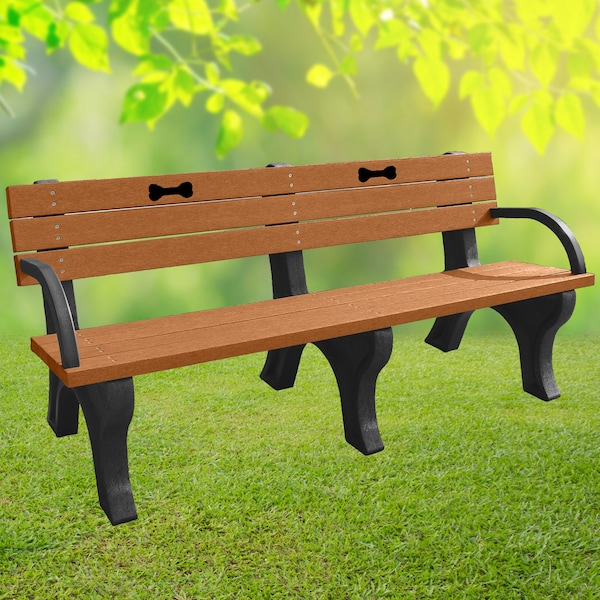 Dogipark Backed Dog Bones Poly Bench, 6 Ft., Black - 7713-BC BONES