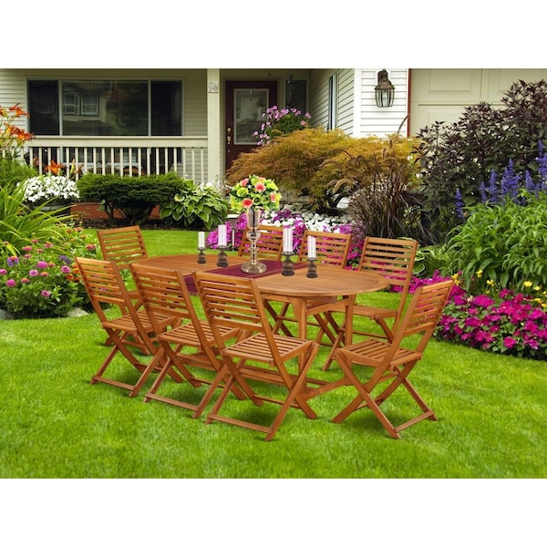 Invernadero 9 Piece Beasley Acacia Hardwood Patio Area Dining Set - Natural Oil - IN2967067