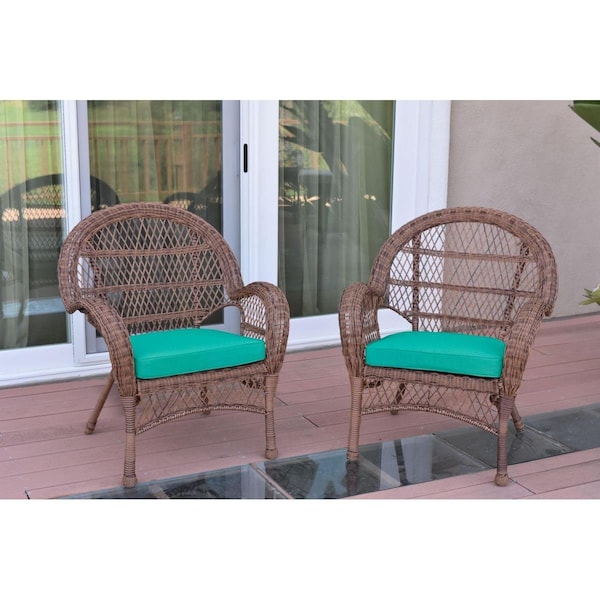 Jeco W00210-C-2-FS032 Santa Maria Honey Wicker Chair with Turquoise Cushion, 2PK - W00210-C_2-FS032