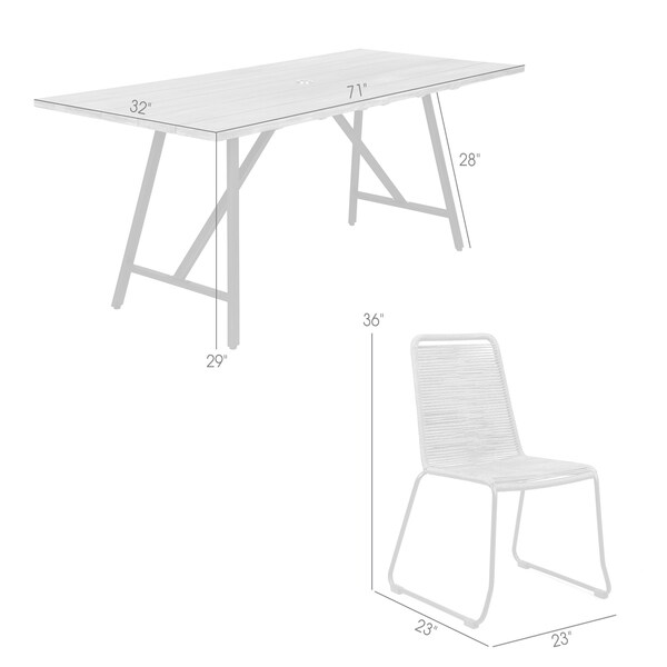 Armen Living Koala and Shasta 5 Piece Outdoor Patio Dining Set in Light Eucalyptus Wood and Black Rope - 840254336384