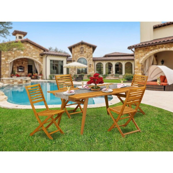 East West Furniture 5 Piece Denison Outdoor Coffee Table Set - Natural Oil - DEBS5CWNA