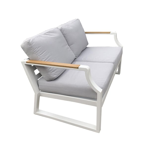 Direct Wicker 1 Piece Outdoor Garden White Iron Love-seat Sofa with Grey Cushions - UBS-2101-LS-WHITE