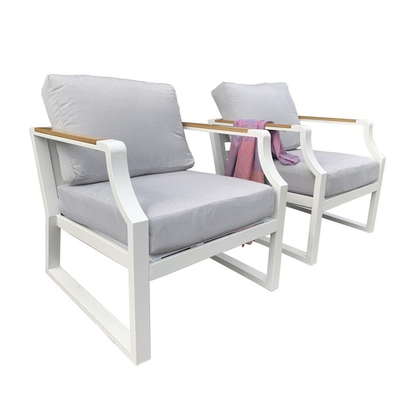 Claustro 2 Piece Outdoor Garden White Iron Single Sofas with Grey Cushions - CL2941147