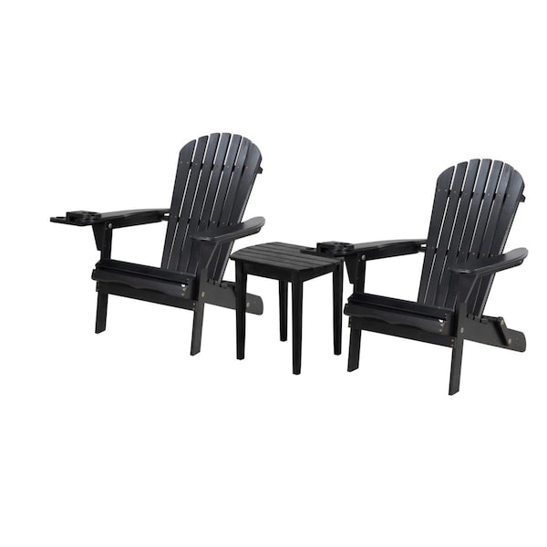 Bold Fontier 35 x 32 x 28 in. 2 Foldable Adirondack Chair with End Table, Black - BO4219999
