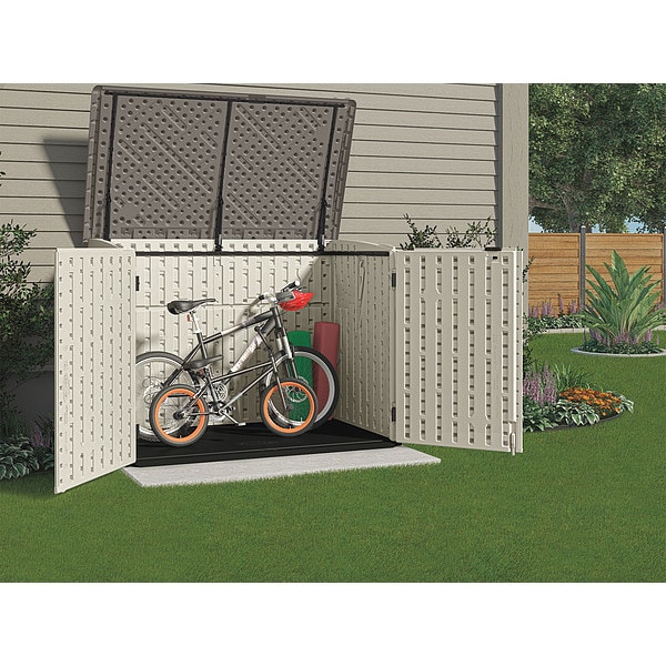 Suncast Horizontal Storage Shed, Resin, 70 cu ft, Vanilla/Stoney/Black - BMS4720