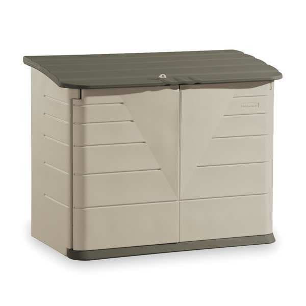 Rubbermaid Commercial 32 cu ft Resin Horizontal Outdoor Storage Shed, Sandstone - FG374701OLVSS