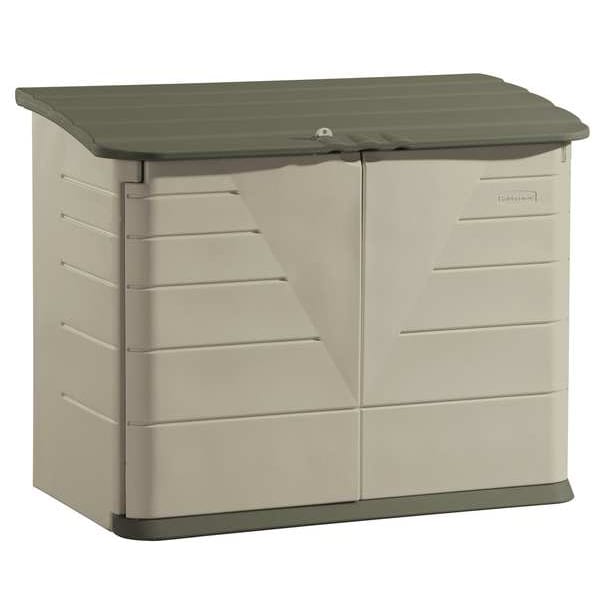 Rubbermaid Commercial 32 cu ft Resin Horizontal Outdoor Storage Shed, Sandstone - FG374701OLVSS