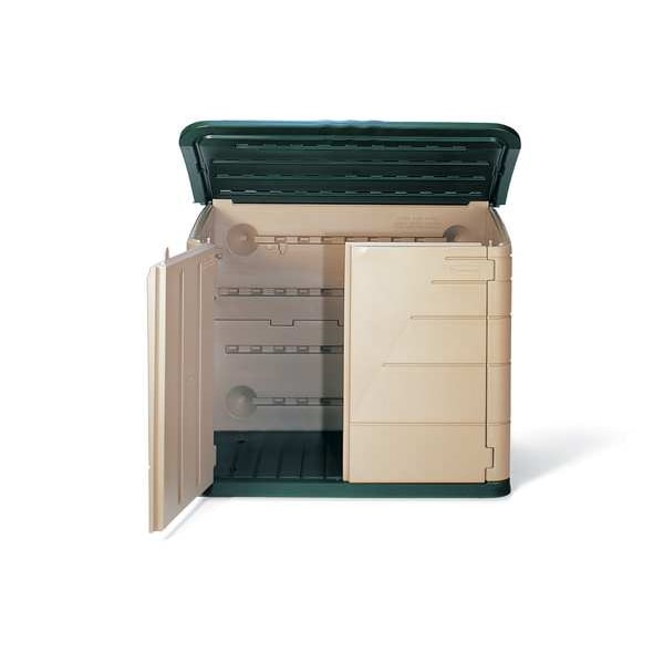 Rubbermaid Commercial 18 cu ft Resin Horizontal Outdoor Storage Shed, Sandstone - FG374801OLVSS