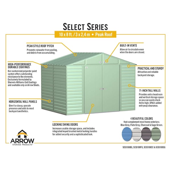 Arrow Storage Products Shed, Charcoal, Unassembled - SCG108CC