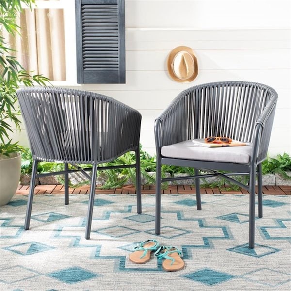 Safavieh Outdoor Living Matteo Rope Chair with Cushion - Grey, 2PK - PAT4022A-SET2