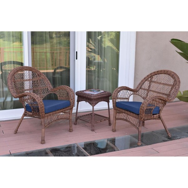 Propation W00210-2-CES011 3 Piece Santa Maria Honey Wicker Chair Set; Blue Cushion - PR1081396
