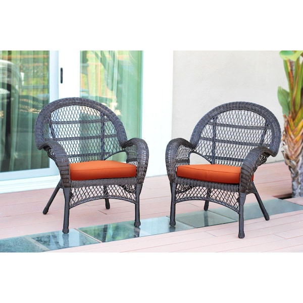 Propation W00208-C-2-FS016-CS Espresso Wicker Chair with Orange Cushion - PR1081342