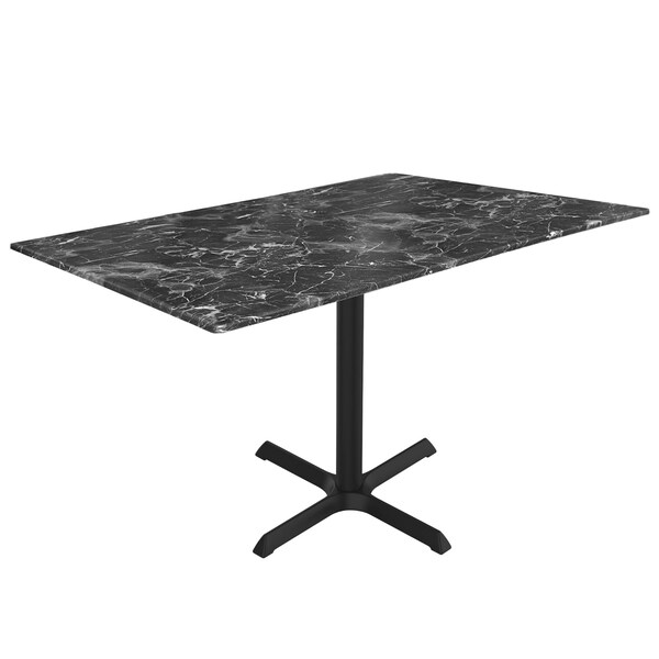 Holland Bar Stool Co 30 Tall OD211 Black Table Base w30x30 foot and 32x48 Black Marble Top, IndoorOutdoor - OD211-3030BWODS3248BM