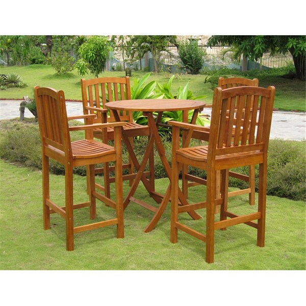 International Caravan Pontevedra Bar Height Table Group, Brown Stain - Set of 5 - RT-030-BC-003-4CH