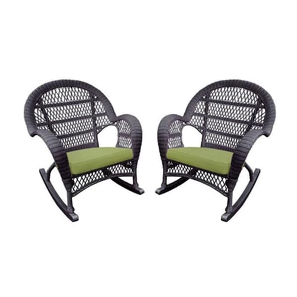 Propation W00208-R-4-FS029-CS Espresso Wicker Rocker Chair with Green Cushion - PR1363940
