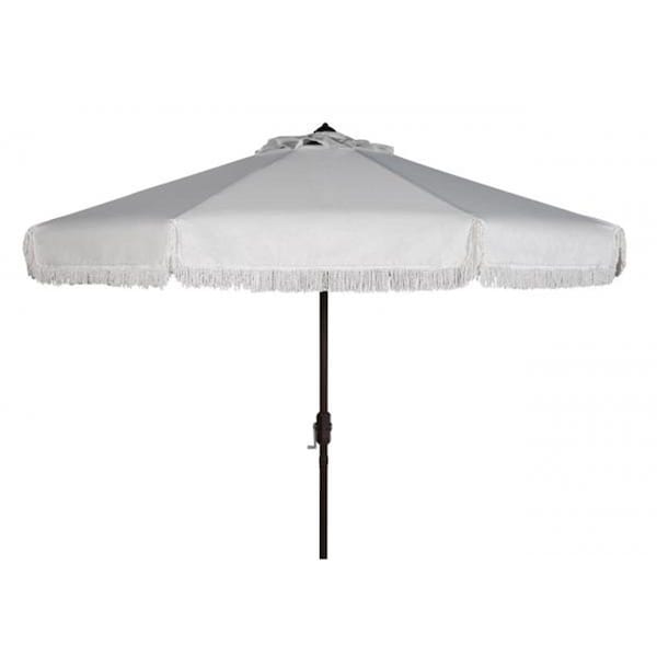 Safavieh 9 ft. Milan Fringe Crank Outdoor Push Button Tilt Umbrella; White & White - PAT8008C