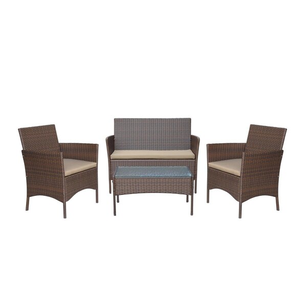 Propation 2 in. Conor Steel Esprsso Resin Wicker Patio Conversation Set with Tan Cushion - 4 Piece - PR3001133